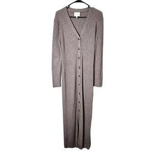 Ronny Kobo Vianne Maxi Dress Size Large Ribbed Knit Long Sleeve Button Front Tan